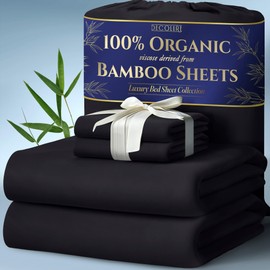 DECOLURE 100% Organic Viscose Derived from Bamboo Sheets Queen Size 4pcs - Ultra Soft & Luxuriously Cooling, 17" Deep Pocket, Double Stitching, Perfect for Hot Sleepers - Queen Bed Sheets (Charcoal)