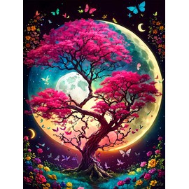 Tree of Life Diamond Painting Kits for Adults Beginners-Tree Diamond Art Kits for Adults, Full Drill DIY 5D Diamond Painting Moon Gem Art Crafts Kits for Home Wall Decor 12x16 in