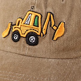 Fashion Embroidered Excavator Baseball Cap Adjustable Cotton Washed Vintage Truck Hat Summer Sun hat for Kids Aged 3-10,Khaki