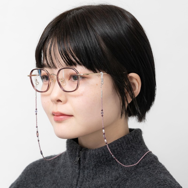 meigan 9401-01 Women's Glasses Chain, Stylish, Silver, Pearlized Beads, Lightweight,