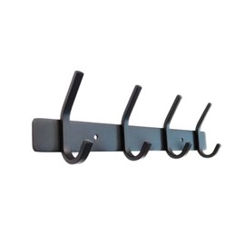 UK Seller | Black Stainless Steel Wall Coat Hook Rack | 4 Hooks for Bathroom Door | Towel Rail, Kitchen, Dressing Gown Hanger Modern & Clean Design