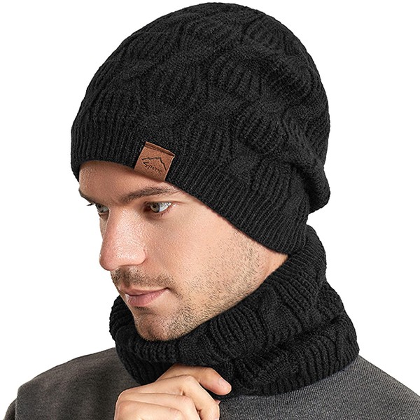 HORADON Neck Warmer Knit Hat, Men's, Winter, [Instant Heating to 5°C, Ultra Thick Fleece Lining, Cold Protection] Thick, Warm, Thermal, Soft, Fluffy, Antibacterial, Deodorized, Stretchable, Small