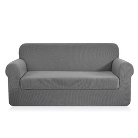 CHUN YI Stretch Loveseat Sofa Slipcover 2-Piece Couch Cover Furniture Protector, 2 Seater Coat Soft with Elastic Bottom, Checks Spandex Jacquard Fabric, Medium, Light Gray