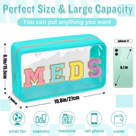 Bolsa de felpilla transparente MEDS para maquillaje, bolsa de medicina pequeña preparada para viajes, píldoras con cierre, bolsa de nailon impermeable, portátil, organizador de almacenamiento de artículos de cambiador para pacientes enfermeras (MEDS-verd