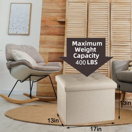 Hamgtrion Ottoman Storage Ottoman Collapsible Ottoman with Storage Foot Rest Small Ottoman Foot Stools Beige L17W13H13inches