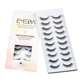3D Fake Lashes 10 Pairs Faux Mink Lashes Natural Look Small Face Eyelashes 100% Handmade Lashes Wispies Short Soft Reusable Eye Lash 1 Pack by EMEDA