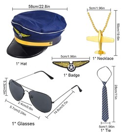 PIUMOJ Stewardess Costume Accessories, Stewardess Costume for Women, Stewardess Costume Accessory Set with Flight Attendant Hat, Sunglasses, Scarf, Gloves, Women's Stewardess Cosplay Costume