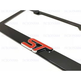 License Plate Frame 1pc 3D ST Emblem Badge BLACK Stainless Metal License Plate Frame Holder -Red