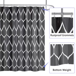 LLSCL Fabric Shower Curtain Liner with Magnets, Black Grid Waterproof Hotel Quality, 72 x 72 Machine Washable