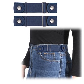 WHIPPY 2 Packs No Buckle Stretch Belt for Women Men Invisible 2 Loop Elastic Belt for Jeans Pants,Blue,Fit 2 loop distance: 6-9 inches