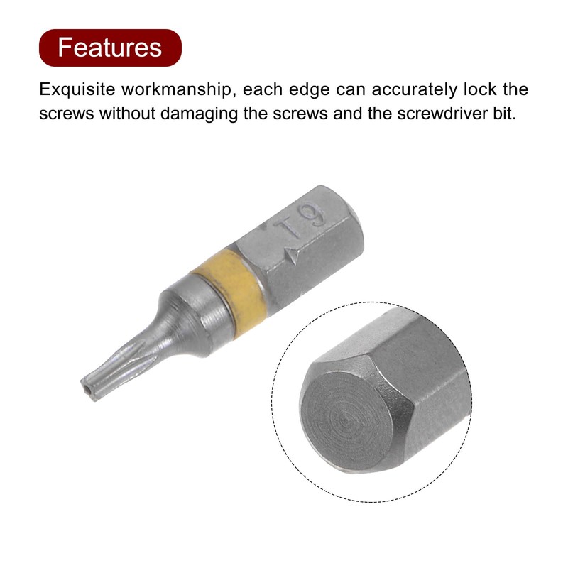 sourcing map 8 x T9 Torx Hexagonal Screwdriver Bit 1/4