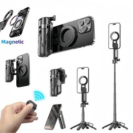 Foldable Multifunctional magnetic selfie stick phone tripod, can simulate camera photography, content creator tools, very suitable for travel - Color: Luxury magnetic type