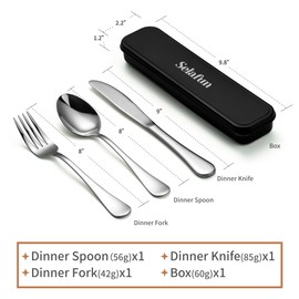 Selafun 4-Piece Travel Set with Case - Portable Silverware Utensils - Stainless Steel Reusable Flatware - Cutlery Set for Camping, Picnic, Hiking, Office - Dishwasher Safe