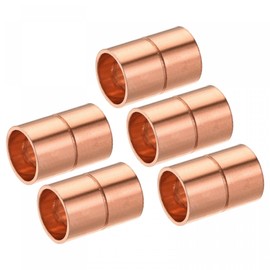 sourcing map Copper Pipe Coupling 10mm Straight Connecting Adapter with Rolled Tube Stop C x C Solder Connection for Plumbing 5Pcs