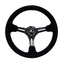 NRG Reinforced Steering Wheel (350mm / 3in. Deep) Blk Suede w/Red Stitching & 5