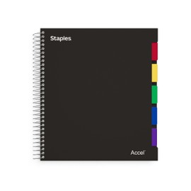 STAPLES Premium 5-Subject Notebook, 8.5-inch x 11-inch, College Ruled, 150 Sheets, Black, 3/Pack (ST24430DVS)