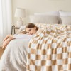 NEWCOSPLAY Knitted Brown White Checkered Blanket Super Soft Plush Throw