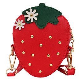 Strawberry Shape CrossBody Novelty Purse Bag Gifts Shoulder Bags Wallet Fruit PU Shoulder Wallet for Women Girl (Red)