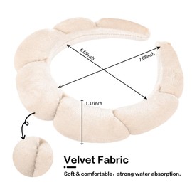 CAVETEE Spa Headband for Washing Face, Sink Care Headband for Women Sponge Bubble Makeup Head band for Women, Soft Velour Hair Accessoriesfor Girls (Beige, one size)
