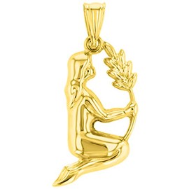 Jewelry America High Polish 14k Yellow Gold 3D Virgo Zodiac Sign Charm Maiden Holding Wheat Pendant