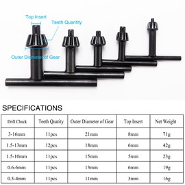 VooGenzek 5 Piece Drill Chuck Key Set, Universal Drill Chuck Key, Chuck Key, for 4 mm, 6 mm, 10 mm, 13 mm, 16 mm