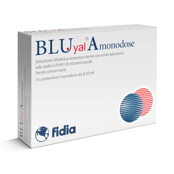 Fidia Farmaceutici Blu Yal A Single Dose | 15 Single Dose Containers | Sterile Isotonic Ophthalmic Solution with Hyaluronic Acid, Sodium Salt and Amino Acids | 1ml Each | Moisturises and Lubricates