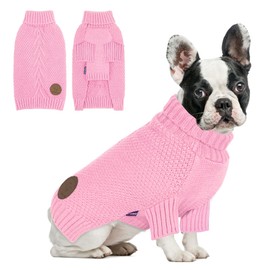 cyeollo Small Dog Sweater with Leash Hole Warm Turtleneck Knitwear Dog Clothes Puppy Sweaters for Small Dogs,Pink, S