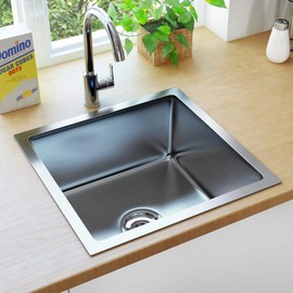 Undermount/Flush Mount/Drop-in 17.3" x 17.3" x 7.9" Stainless Steel Single Bowl Kitchen Sink, Top Mount Handmade Residential/Bar/Workstation Prep Sink with Strainer, Silver