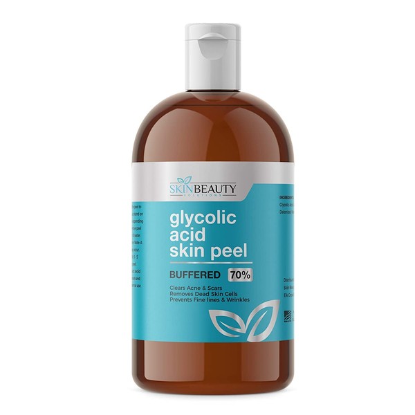 GLYCOLIC Acid 70% Skin Chemical Peel - BUFFERED - Alpha Hydroxy (AHA) For Acne, Oily Skin, Wrinkles, Blackheads, Large Pores,Dull Skin… (8oz/240ml)