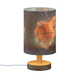 YYZZH Table Lamp Fire Basketball in Water Nightstand Lamp with Wood Base Fabric Lamp Shade Bedside Desk Lamp for Living Room Bedroom Kids Room Office