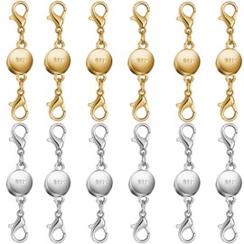 925 Silver and Gold Magnetic Necklace Clasps, Round Necklace Clasp Closures for Jewelry Making,Magnetic Necklace Clasps and Extenders,for Bracelet Necklace and Accessories (12pcs | Gold Silver)