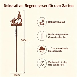 Rain Gauge Garden Gnome Design Decorative Rain Gauge H 100 cm
