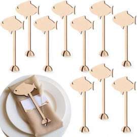 Weysat 10 Pcs Wooden Meal Choice Marks 1.9 Inch Meal Selection Indicator for Wedding Reusable Food Identifier Tags for Dining Party Supplies (Fish)