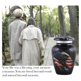 American Honor Keepsake Urn - American Flag & Eagle Mini Cremation Urns for Ashes - Veteran Token Urns - Patriotic Handcrafted American Flag Sharing Memorial Urn with Velvet Bag (Keepsake)