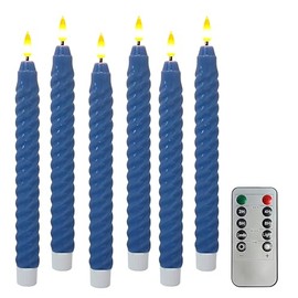 FCMSHAMD Dark Blue Spiral Flameless Taper Candles, 9.8 Inch Flickering Candles with Remote and Timer, Real Wax Candlesticks LED Battery Operated 3D Wick for Wedding Party Home Decor, 6PCS