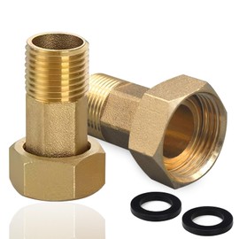 Pack of 2 Brass Water Meter Screw Connections, 1/2 Inch Male x 3/4 Inch Female Brass Screw Connection with Hexagon, Diameter 20 mm Male Thread and Diameter 25 mm Internal Thread for Brass Screw