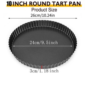 RICHSC-PAN Tart Pan 10 Inch Tart Pan Carbon Steel Round Non-Stick Pan Quiche Pan with Removable Chassis for Mousse Cakes, Kitchen Reusable Baking Tool with A Depth of 1.18 Inches