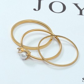 Joacii 18K Gold Plated Small Pearl Stackable Rings Frosted Glitter Thin Rings That Do Not Cloudy Sets for Women Comfort Fit Size 6 to 8, Stainless Steel, No Gemstone