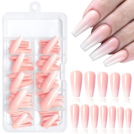 LoveOurHome 120pc Coffin Press on Nails Medium Fake Nails Ombre Nude False Nail Medium Coffin Nails Press ons Nail Glossy Ombre Artificial Nail Tips Presson Fingernail with Nail Glue Adhesive Tabs