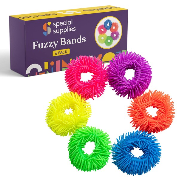Special Supplies Squishy Fuzzy Band Bracelets for Kids, 6 Pack, Flexible and Stretchy Wearable Sensory Toys, Tactile Silicone Squiggly Touch, Bright and Colorful Wristbands