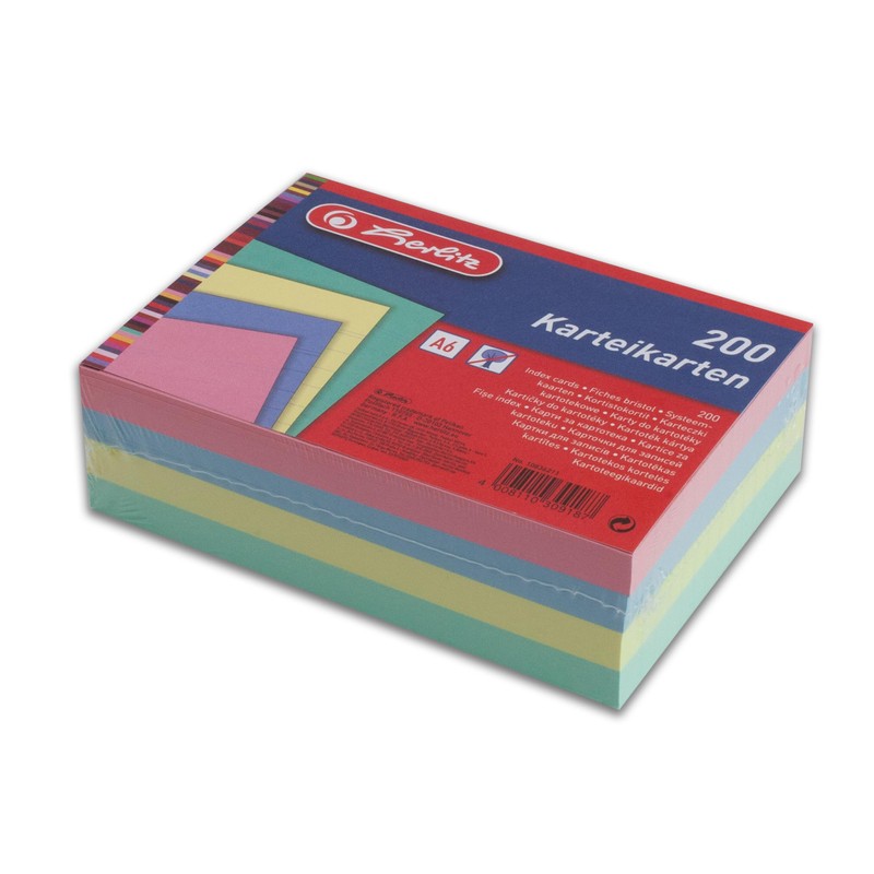 Herlitz A6 Flash Cards, Lined Revision Cards, Assorted Colours, Pack