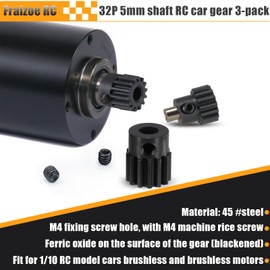 32P 27T RC Car Gear Set | 45# Steel Black Oxide | 5mm Bore +0.03mm | Precision Engineered Motor Pinion Gear Compatible with Traxxas/ARRMA/HPI/Kyosho (3-Pack with M4 Set Screws)