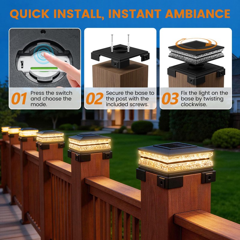 APONUO Solar Post Cap Lights Outdoor, 3 CCT& 2 Brightness