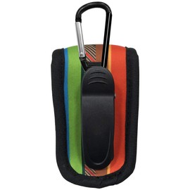 TOBIEMON T-2BC-MT Ball Case, Tobiemon, Lightweight Golf Ball Case, Holds 2 Balls + 3 Tees, Includes Caravi & Belt Clip, Multicolor Striped Pattern