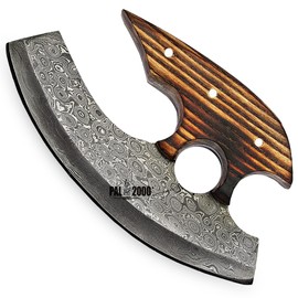 Knives - Alaskan Ulu - Mezzaluna Ulu Knife - Pizza Cutter Ulu - Traditional Ulu - Handmade Damascus Steel - Stabilized Wood Handle - Ulu Knife - Chopping Ulu - Crescent Blade Ulu Knife - 5005