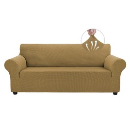 Asnomy Couch Covers for 3 Cushion Couch Stretch Sofa Covers Slipcovers, Pet Protector Furniture Covers for Dogs Cats Spandex Jacquard Fabric Small Checks （Large，Light Brown）