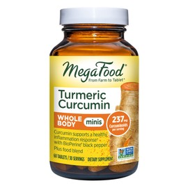 MegaFood Turmeric Curcumin Minis - Turmeric Curcumin with Black Pepper - Turmeric Supplement with Vitamin C and Black Pepper Extract - Non-GMO, Made Without 9 Food Allergens - 60 Tabs (30 Servings)