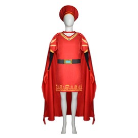 Medieval Royal King Costume Set with Cape, Red and Gold Robe, Waistband, Hat, Gloves, Black Oversleeves, Complete Adult Cosplay Outfit (Farquaad's 6 PCS Costume Set, Small)