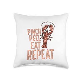 Cajun Seafood Lover Gifts for Mardi Gras Pinch Peel Eat Repeat Louisiana Crawfish Boil Throw Pillow, 16x16, Multicolor