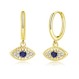 Kamise Dangle Earrings, 925 Sterling Silver Hoop Earrings with Sapphire, Devil's Eye Drop Earring for Women, Gold Neutral Cool Dangle Ear Rings, Jewelry Gifts for Ladies Girls Mother Birthday mit Box